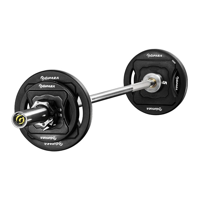 GIPARA FITNESS Iron Pump Set 9 Pieces | 1 Straight Long Bar 12 kg, 6 x 2-Grip Weight Plates with Rubber Coating 2 x 1.25 kg, 2 x 2.5 kg, 2 x 5 kg, 2 x Spring Collars