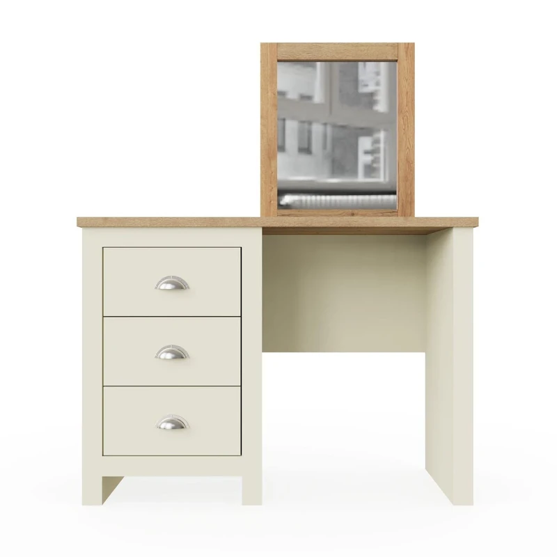 TAD TIMBER ART DESIGN UK Lisbon Dressing Table 3 Drawer Set Cream Vanity Makeup Desk Stool Mirror
