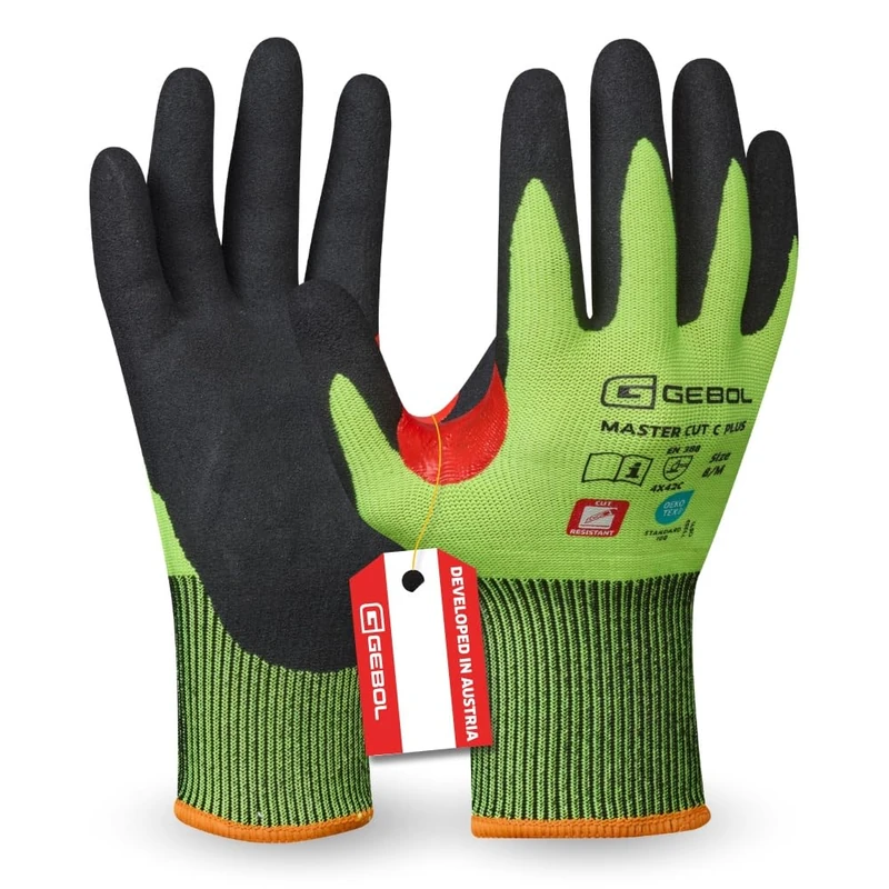 Gebol Work Gloves for Cut Protection Grip Gloves L Size M (Size 8) L Neon Yellow l Master Cut C Plus l 1 Pair - Image 1