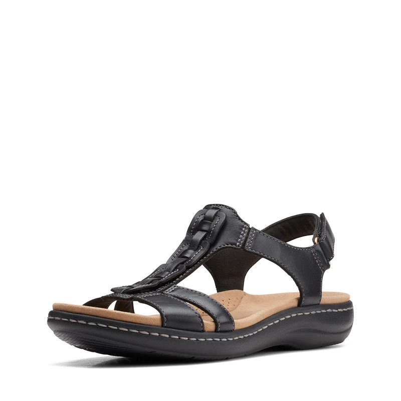 Clarks Women's Laurieann Kay Flat Sandal, Black Leather, 6.5 UK Wide