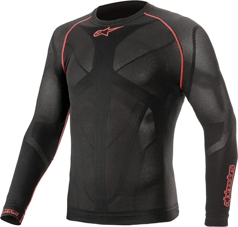 Alpinestars Ride Tech V2 Top Long Sleeve Summer, Men's Long-Sleeved Functional Shirt, Sports Shirt, Breathable, Black/Red, M-L