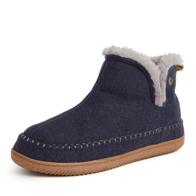 Dearfoams Men's Alpine Brixen Boot Slipper, Navy Heather, L