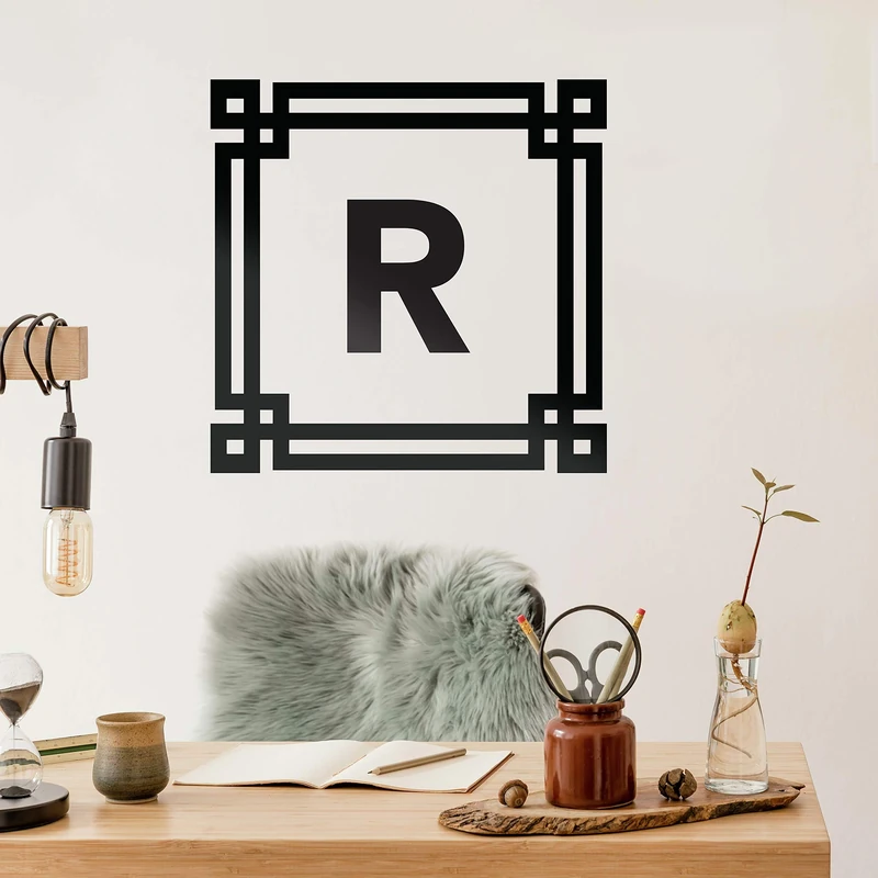 RoomMates RMK4763GM Geometric Sans-Serif Monogram Peel and Stick Wall Decals, Black
