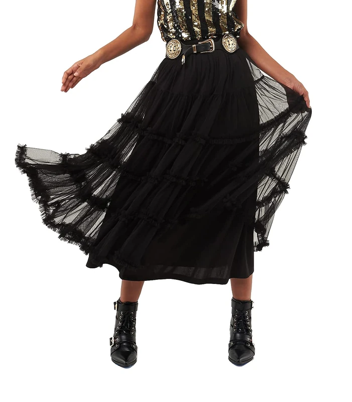 Seta Apparel Women's Crown Tulle Midi Skirt, Black, Medium
