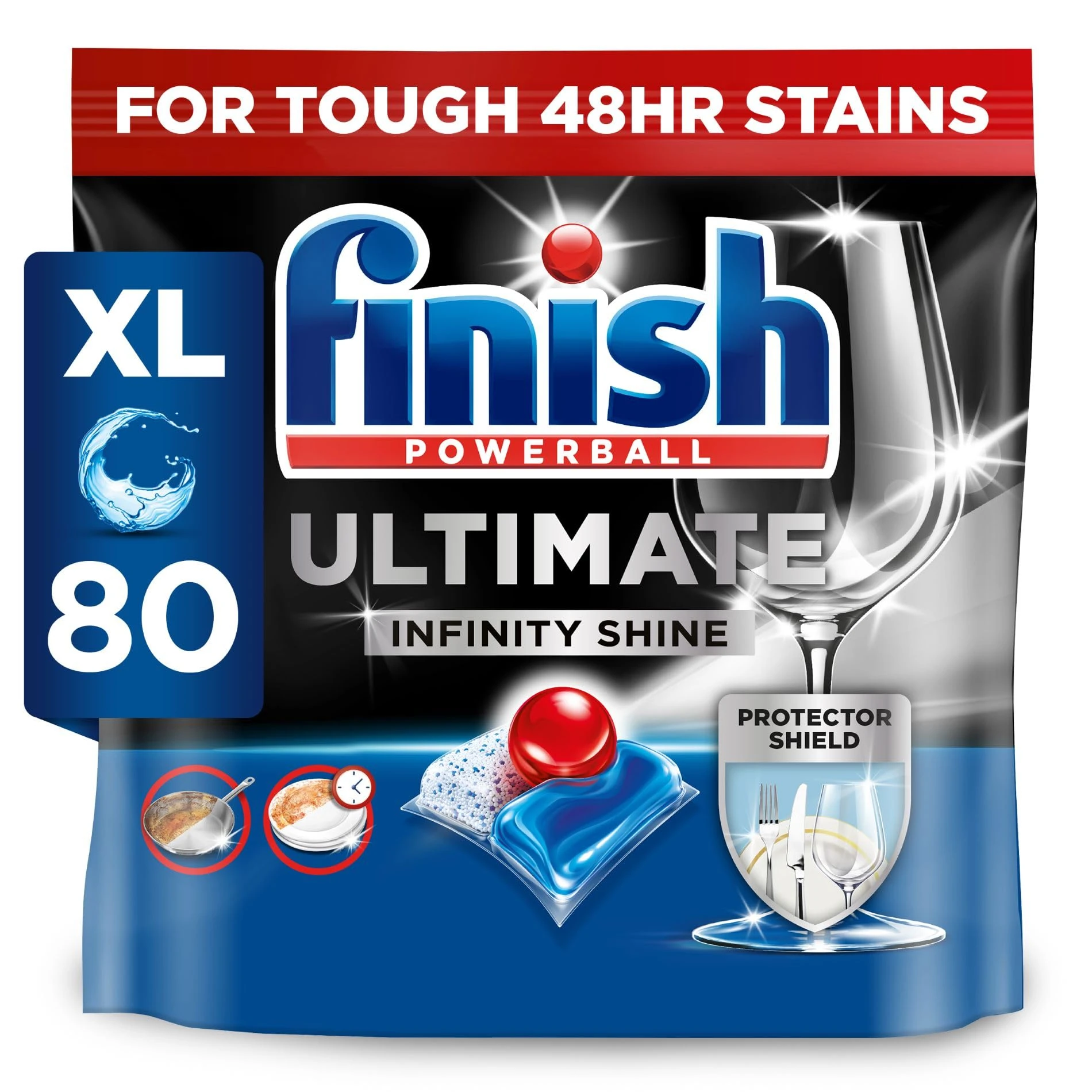 Finish Dishwasher Tablet, Ultimate Infinity Shine, 80 Tablets, Fresh Scent, Clean & Shine Detergent Tabs, Tough on Grease Stains, Effective for Short Eco Cycle