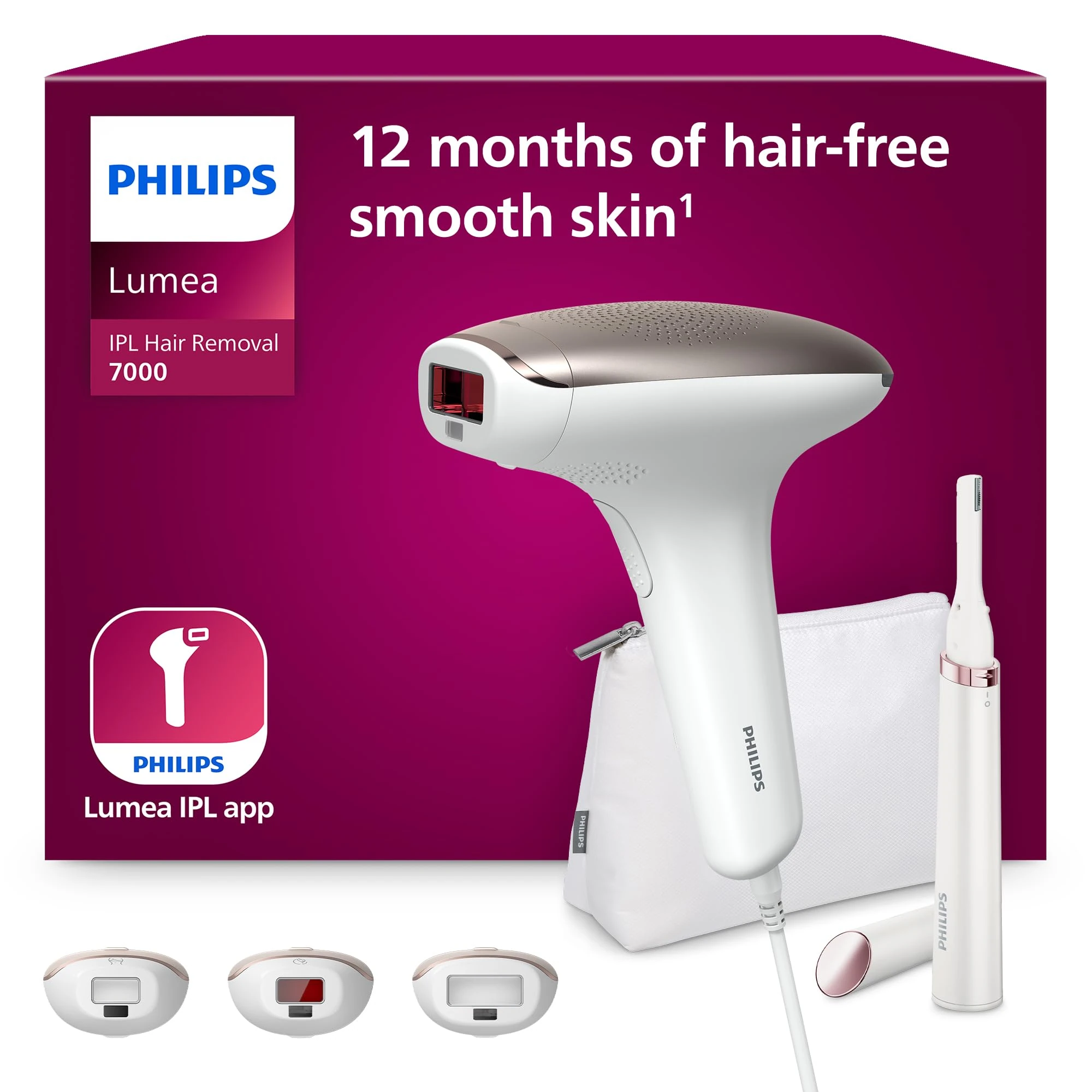 Philips Lumea 7000 Series, IPL Hair Removal Device, Laser Hair Removal Alternative, with Satin Compact Pen Trimmer, 3 Attachments for Body, Face and Bikini, Model BRI923/00