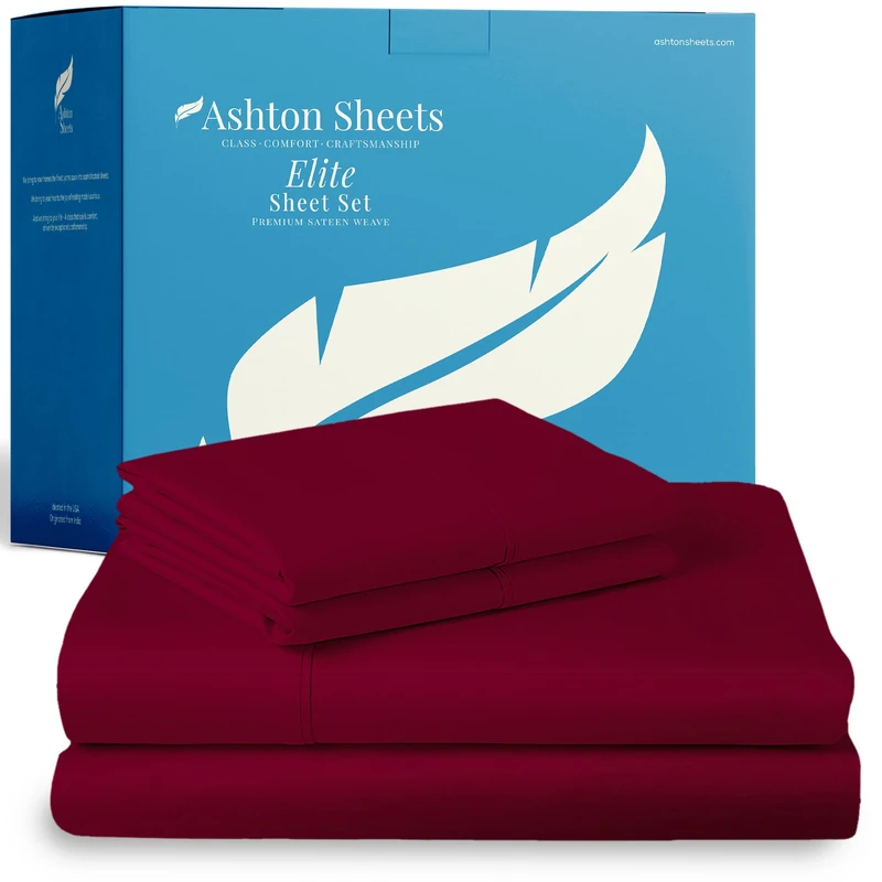 Ashton Sheets 100% Egyptian Cotton Sheet California King Size - 800 Series Elite Collection Cal King Size Bed Sheets Set (4 PC, Burgundy), Soft, Cooling, 16" Deep Pocket Luxury Hotel Bedsheet