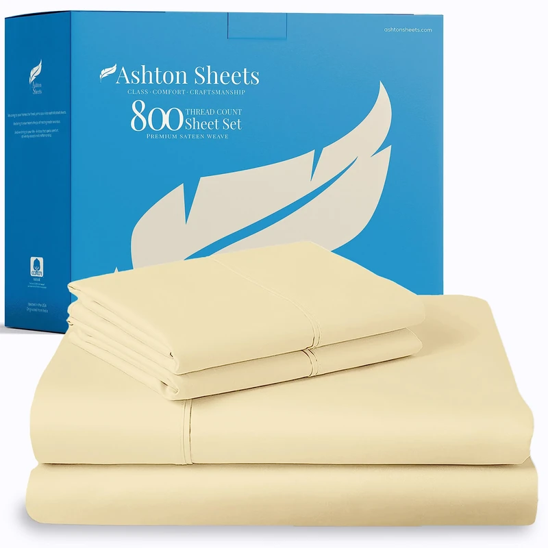 Ashton Sheets Premium 800-Thread-Count Egyptian Feel 100% Cotton - Breathable Sand King 4 Pc BEDSHEET Set, Easy Snug Fit, 18 Deep Pocket, Soft Smooth Sateen Weave, Extra Long Staple Cotton
