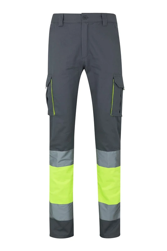 VELILLA 303007 Trousers 100% Cotton High Visibility Navy Blue/Neon Orange Size L, Grey/Neon Yellow, S - Image 1