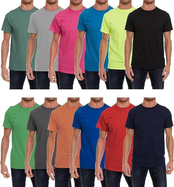 BILLIONHATS 12 Pack Mens Cotton Short Sleeve Lightweight T-Shirts, Bulk Crew Tees for Guys, Mixed Bright Colors Bulk Pack - Multi - Large - Image 1