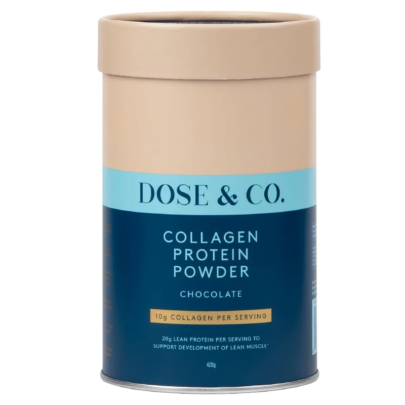 Dose & Co Collagen Protein Powder Chocolate 420g | Hydrolysed Type I & III Collagen Peptides with 20g Whey Protein per Serving | Gluten Free, Non-GMO | Hair, Skin, Nails & Muscle Support