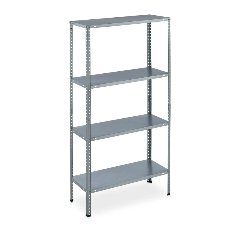 Relaxdays Heavy Duty Shelving Unit, Galvanised Steel, 145x75.5x30 cm, 4 Shelves, Up to 160 kg, Warehouse Storage, Silver