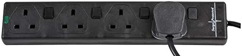 4 Gang Switched Surge Protected Mains Extension Lead, Black, 6m