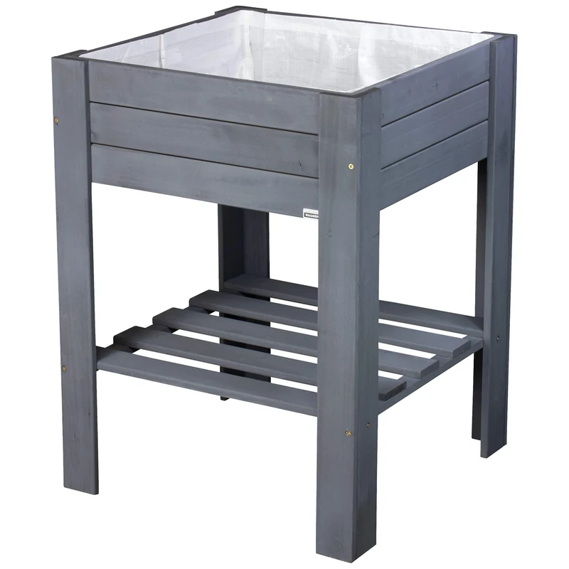 WAGNER GreenFAMILY - Raised bed - GreenBOX Light - coniferous wood, solid wood FSC®, anthracite, 53.5 x 53.5 x 70 cm, shelf, incl. plant bag - 25035001