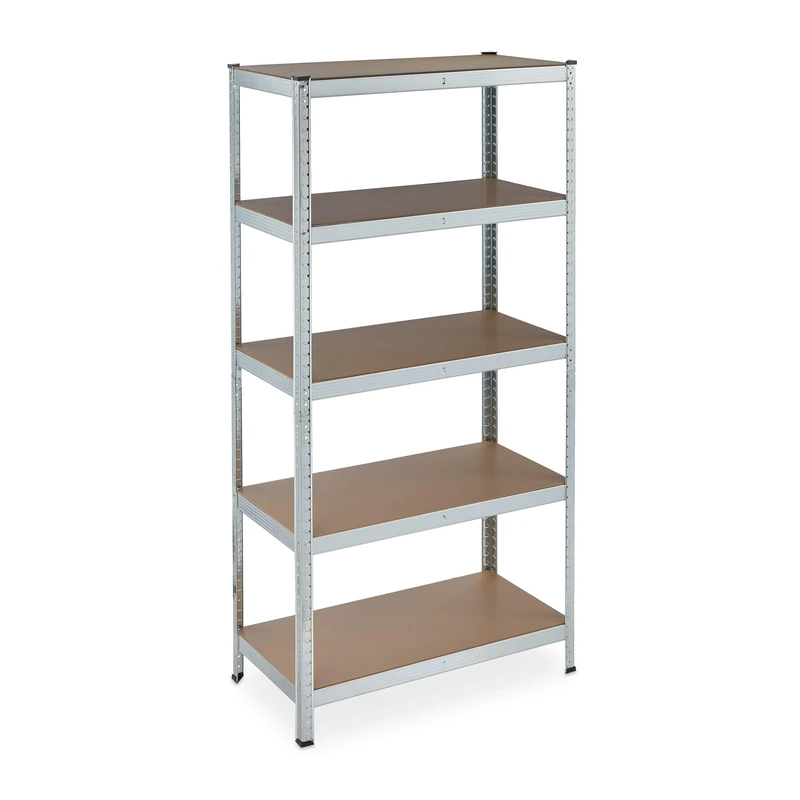 Relaxdays Heavy Duty Shelving Unit, Galvanised Steel, Max. Load 875 kg, 180x90x45 cm, 5 Shelves, Garage Storage, Silver