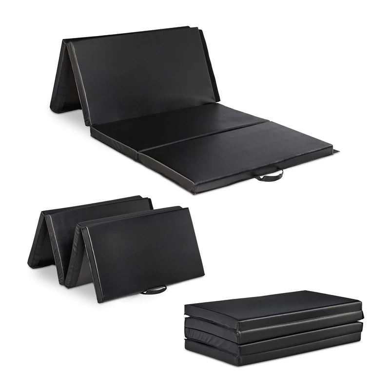 Relaxdays XL Gym Mat 235 x 120, Foldable, 5 cm Thick, Expandable, Soft Floor Mat for Home, Handle, Waterproof, Black