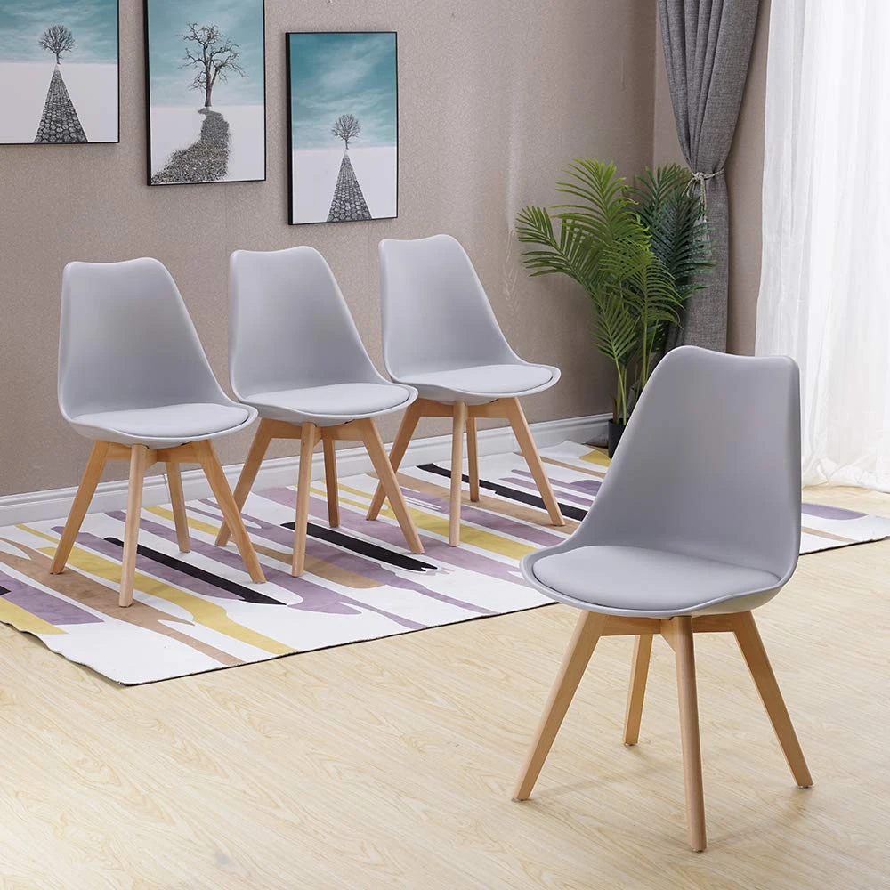 HomJoy Modern Design Dining Chairs Set of 4, Retro Lounge Chairs Premuim Plastic Wood and PU Leather Lorenzo Chair with Beech Wooden Legs for Dining Room Home Bedroom(Grey*4)