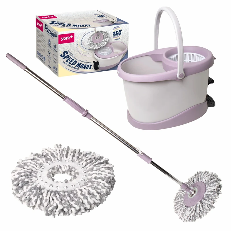 York Speed Max Mop | Rotating Flat Mop | Pedal Bucket | Floor Mop | Window Wiper | Mop | Mop | Cleaning Tiles and Laminate | Handle: 125 cm | Bucket: 49 x 30 x 32.5 cm