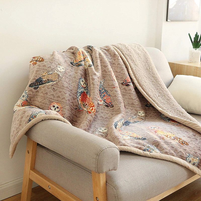 Ukeler Flannel Sherpa Throw 60'' x 80''- Cute Colorful Owl Design Soft Plush Flannel Blanket Throws for Bed/Couch/Sofa/Office/Camping - Image 1