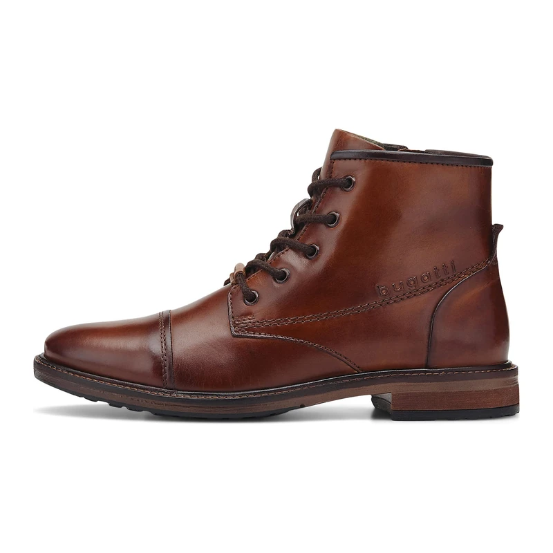 bugatti Men's Elegant Leather Boot with Cap Detail and Comfortable Footbed, Cognac, 9 UK