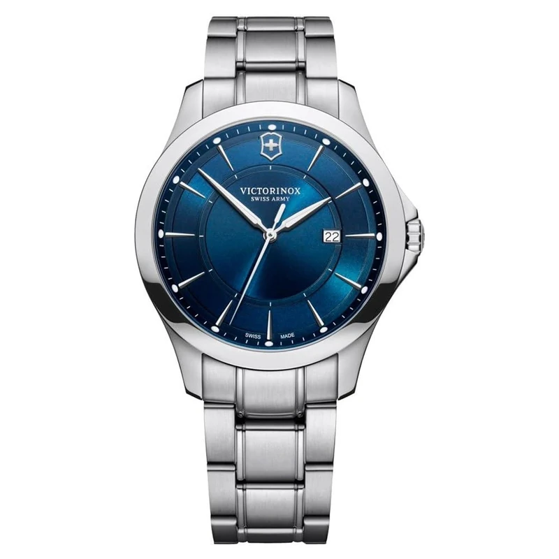 Victorinox Men’s Watch Alliance Ø 40 mm, Swiss Made, Analogue Quartz, Water-Resistant up to 100 m, Sapphire Glass, Stainless Steel Strap, Blue/Silver