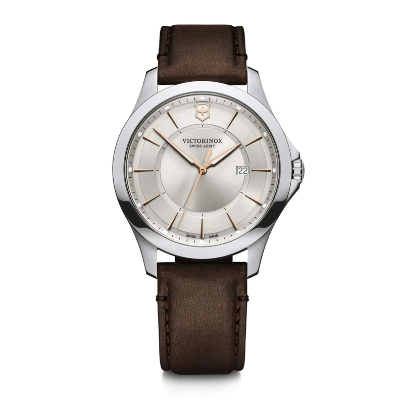Victorinox Men’s Watch Alliance Ø 40 mm, Swiss Made, Analogue Quartz, Water-Resistant up to 100 m, Sapphire Glass, Leather Strap, Silver/Brown