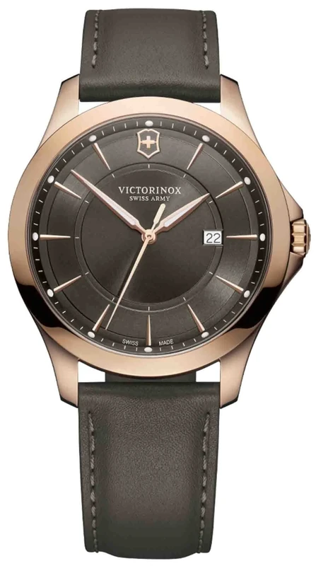 Victorinox Men’s Watch Alliance Ø 40 mm, Swiss Made, Analogue Quartz, Water-Resistant up to 100 m, Sapphire Glass, Leather Strap, Brown/Rosé Gold