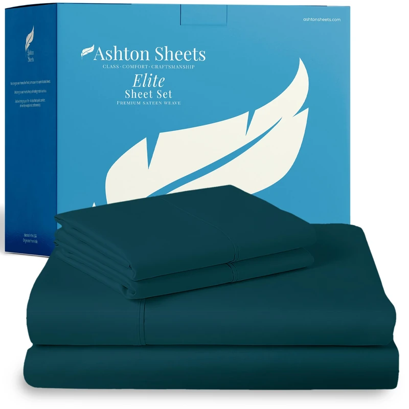 Ashton Sheets 100% Egyptian Cotton Sheet California King Size - 800 Series Elite Collection Cal King Size Bed Sheets Set (4 PC, Teal), Soft, Cooling, 16" Deep Pocket Luxury Hotel Bedsheet