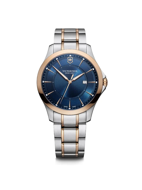 Victorinox Men’s Watch Alliance Ø 40 mm, Swiss Made, Analogue Quartz, Water-Resistant up to 100 m, Sapphire Glass, Stainless Steel Strap, Blue/Rosé Gold/Silver