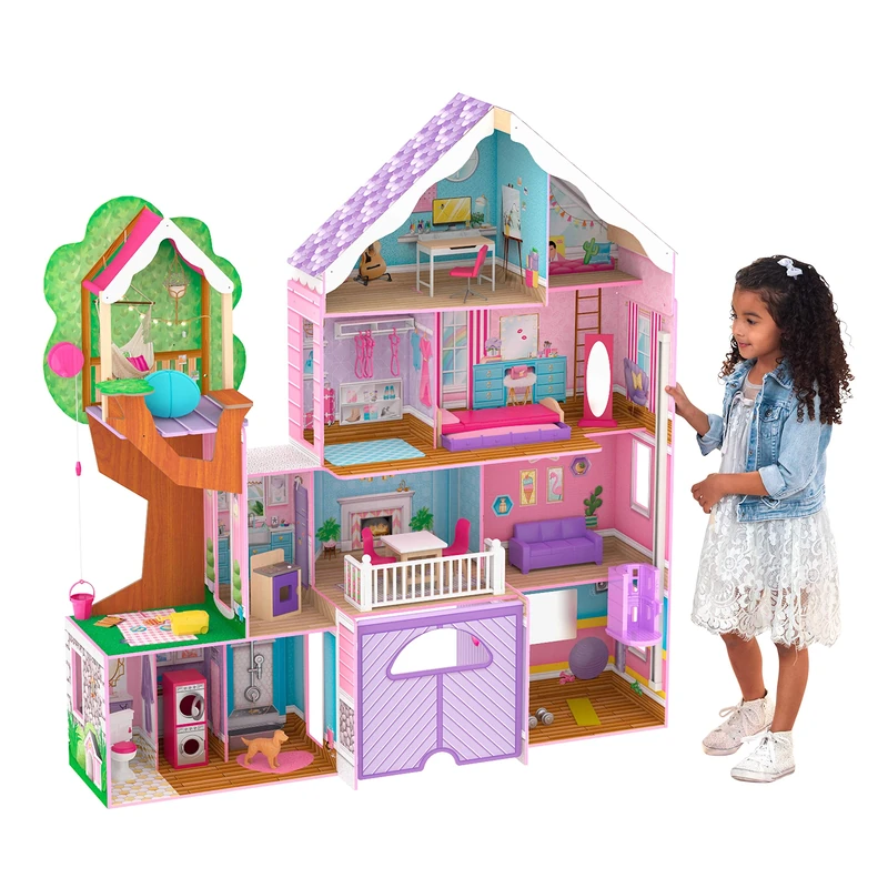 KidKraft Wooden Dolls House with Furniture and Accessories, 4 Storey Play Set, 13 Rooms, for 30 cm Dolls, Kids' Toys, 10108