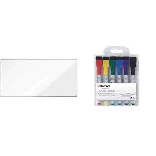 Nobo Steel Magnetic Whiteboard, 1800 x 900 mm with Rexel Dry Erase Markers, Pack of 6 Bundle