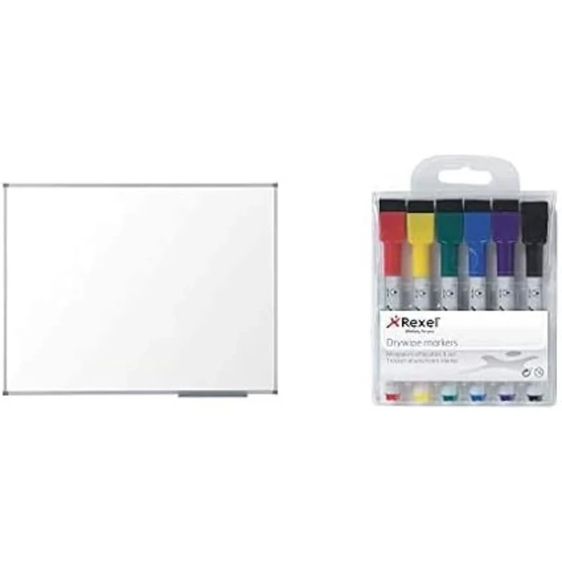 Nobo Basic Dry Wipe Magnetic Whiteboard, 2400 x 1200 mm with Rexel Dry Erase Markers, Pack of 6 Bundle