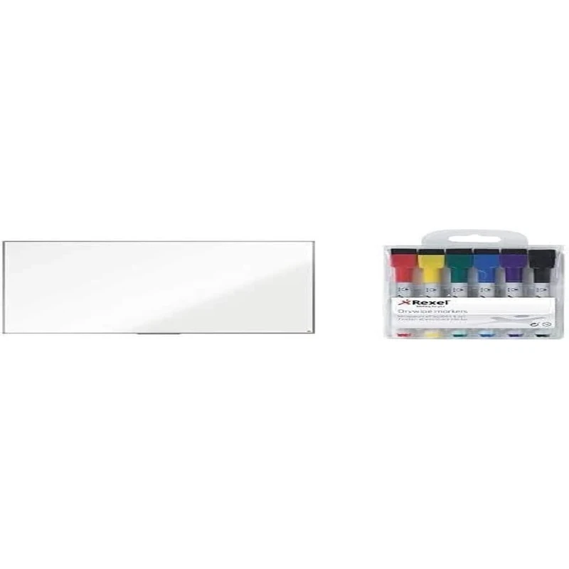 Nobo Steel Magnetic Whiteboard, 1800 x 1200 mm with Rexel Dry Erase Markers, Pack of 6 Bundle