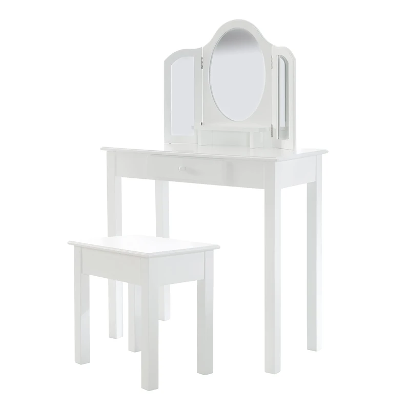 roba Wooden Children's Dressing Table - Play Vanity - Small Cosmetic Table With Mirror for Kids + Chair - White