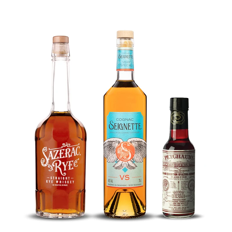 The Sazerac Bundle Featuring Sazerac Rye Whiskey 70cl, Seignette VS Cognac 70cl and Peychaud's Bitters 14.8cl