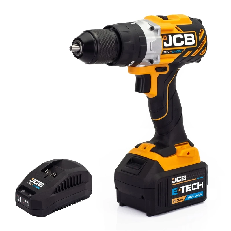 JCB 18V Brushless Cordless Combi Drill, 5ah Battery, Fast Charger, Variable Speed, LED Light, Belt Clip, Rubber Grip, 3Y Warranty, 18V Li-ion, 13mm, 1800rpm, 65Nm, UK Support