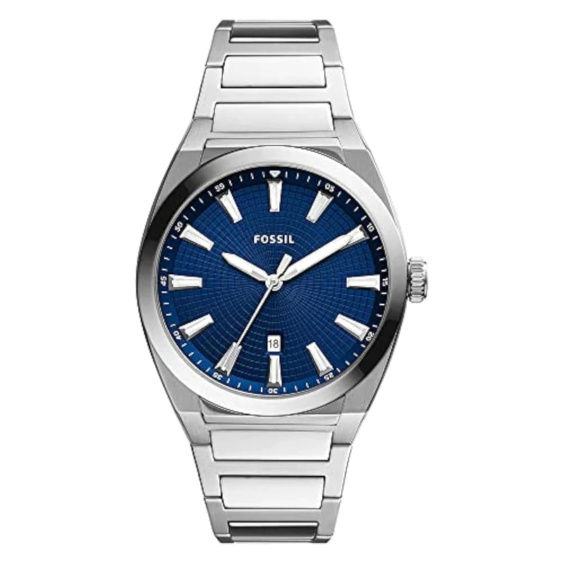 Fossil Watch for Men Everett 3 Hand, Quartz Movement, 42 mm Silver Stainless Steel Case with a Stainless Steel Strap, FS5822
