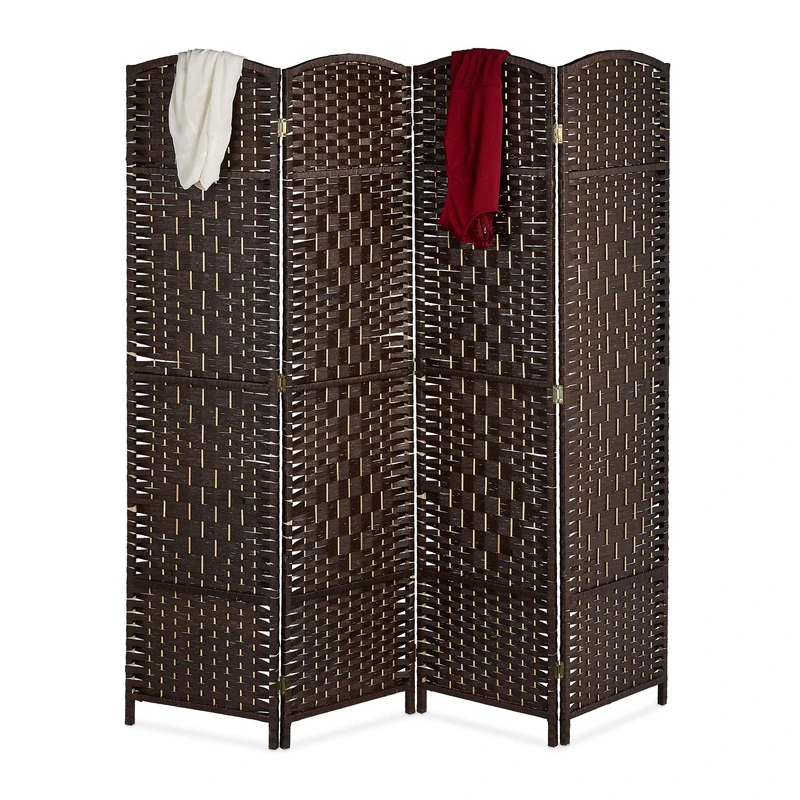 Relaxdays 4 Panel Screen HxW: 170 x 160 cm Approx. Folding Divider for Indoor Rooms in Brown