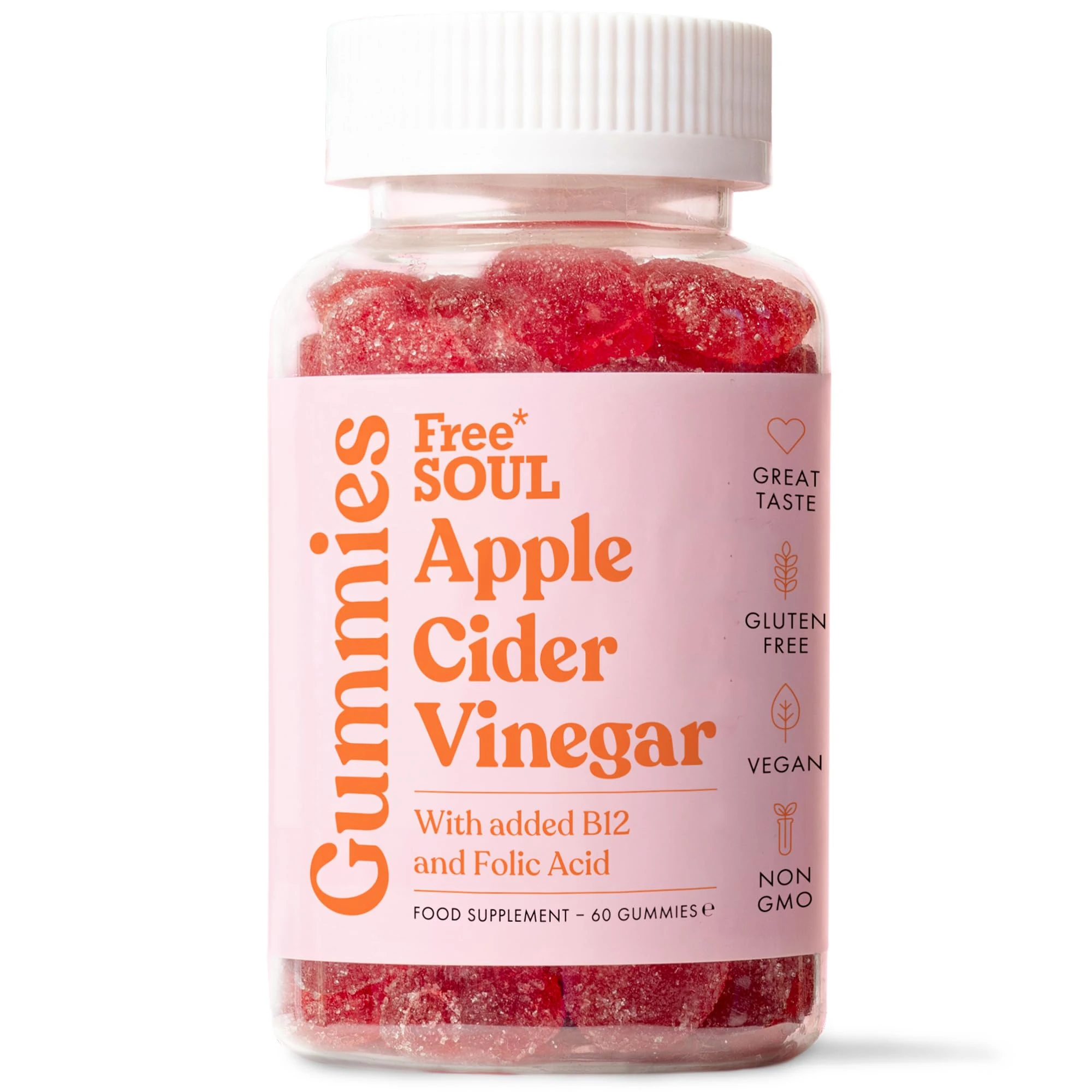 Apple Cider Vinegar Gummies with The Mother 1000mg | Enhanced with Vitamin B12 & Folic Acid | 60 Vegan ACV Capsules with Pomegranate & Beetroot Powder | Natural Ingredients by Free Soul