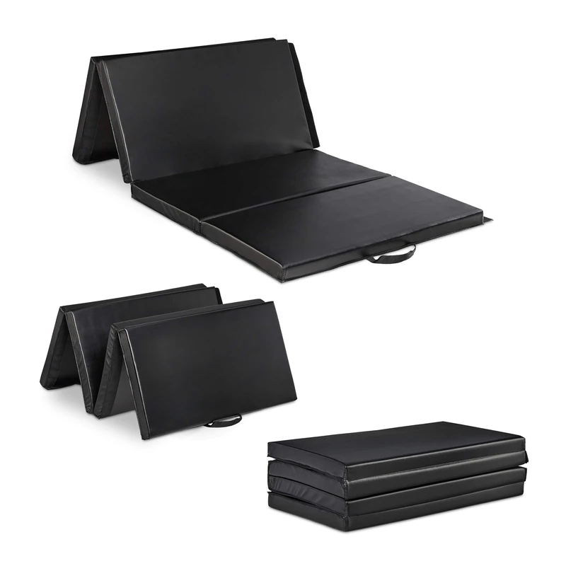 Relaxdays Gymnastics Mat 200 x 100, Foldable, 5 cm Thick, Expandable, Soft Floor Mat for Home, Handles, Waterproof, Black, 10028716_46