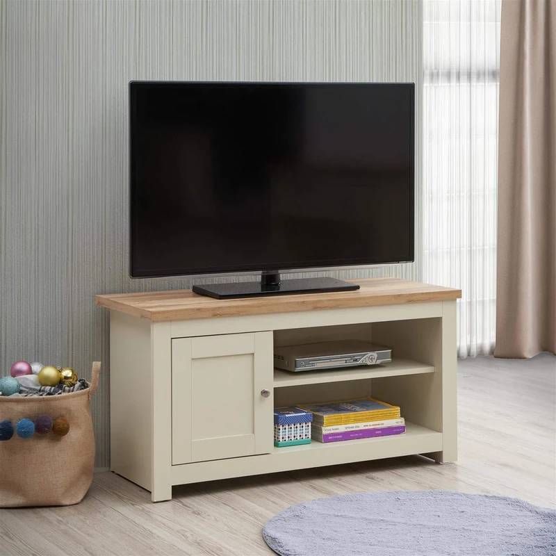 TAD TIMBER ART DESIGN UK Lisbon TV Unit Stand Media 1 Door and Open Shelf Cream