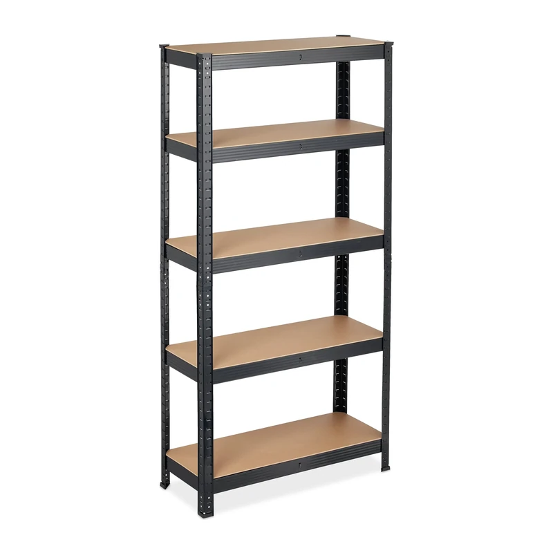 Relaxdays Heavy Duty Shelving Unit, Max. Load 875 kg, 150x75x30cm, 5 Shelves, Push-In, Garage Storage, Steel, Black