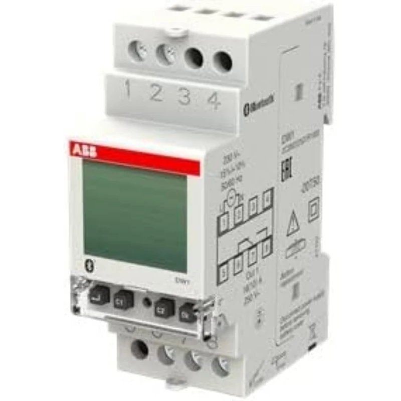 ABB Protecta Plus DW1 Digital Time Switch • 1 Channel • Bluetooth App Programming • Up to 500W LED Load • Weekly Timer • DIN Rail • Potential-Free Changeover Contact • 2CSM222531R1000