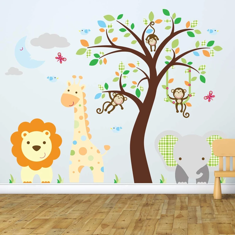 Ambiance Sticker Children's Wall Stickers – Baby Room Decoration – Children's Wall Stickers – Happy Jungle Animals – Children's Wall Sticker – H60 x L80 cm Col-pl-RV-A001_60x80