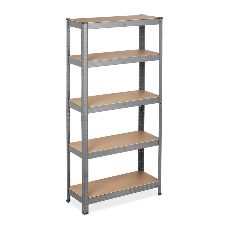 Relaxdays Heavy Duty Shelving Unit, Max. Load 875 kg, 150x75x30cm, 5 Shelves, Push-In, Garage Storage, Steel, Grey