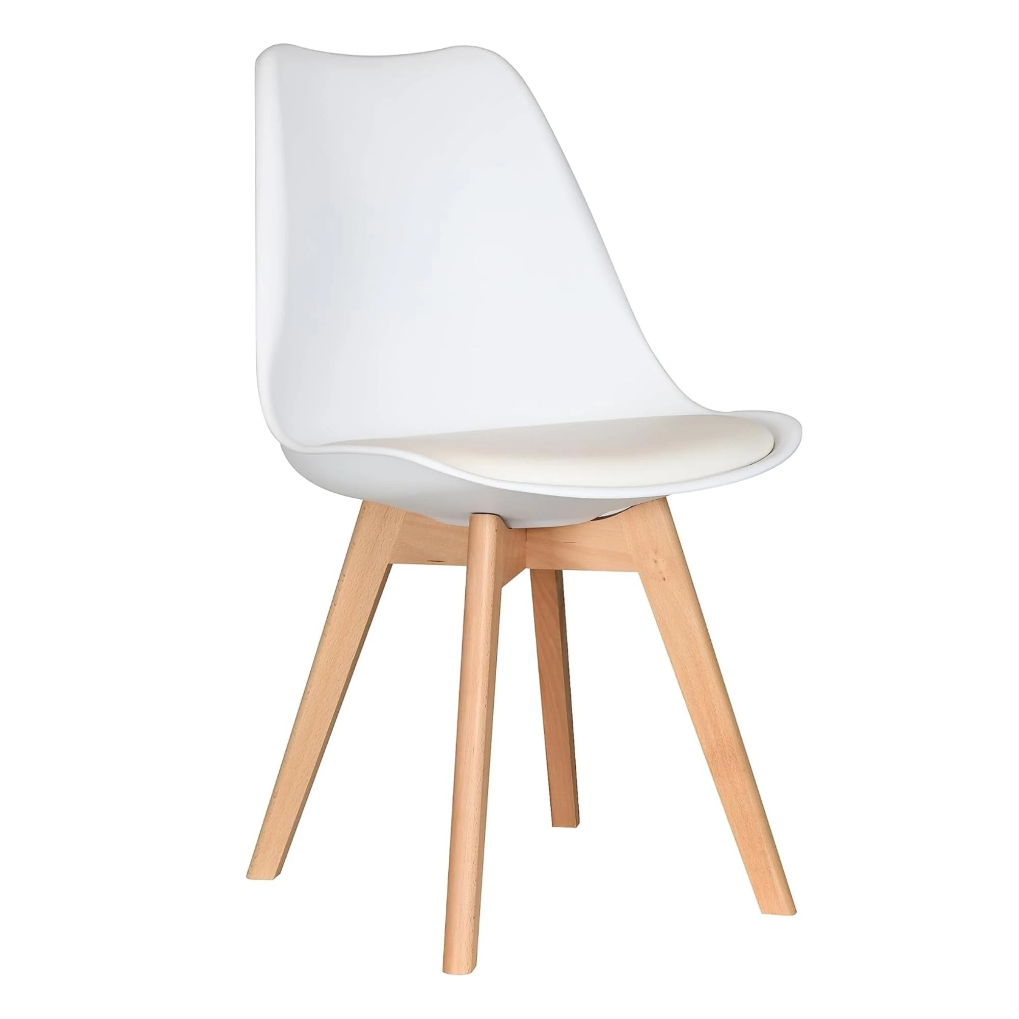 P&N Homewares Retro Modern Dining Chairs – Lorenzo Plastic Chairs with Cushioned Pad Seat & Solid Beech Wooden Legs - Mid Century Side Chair for Dining Room Living Room Kitchen Office Lounge