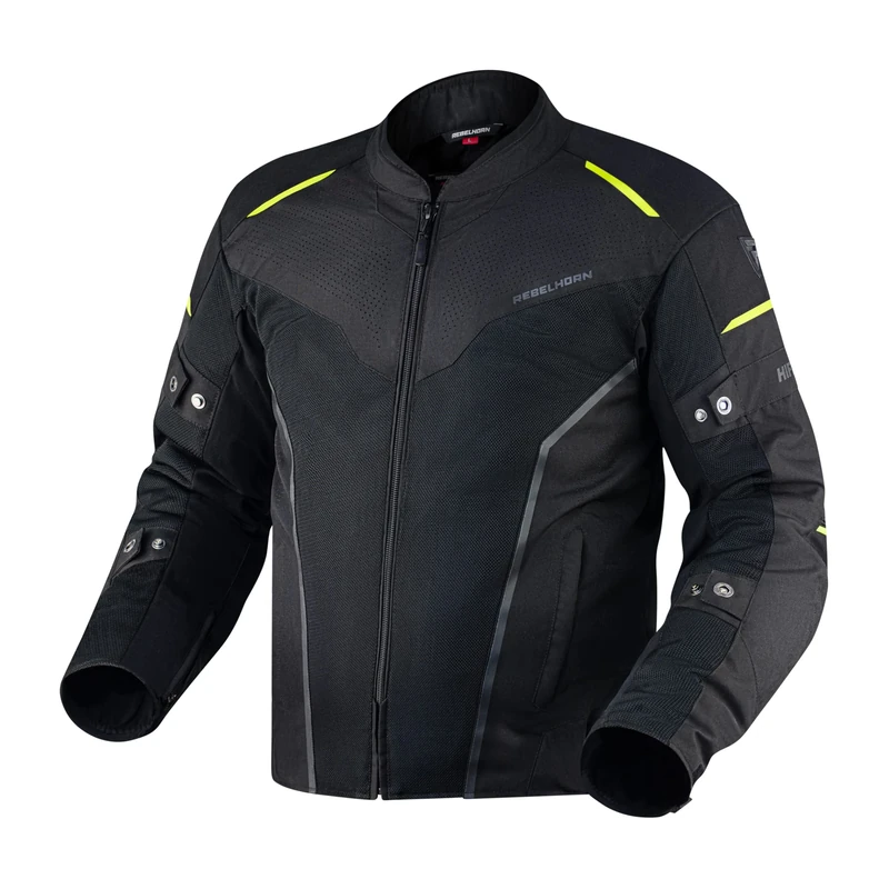 REBELHORN Men's Hiflow Iv Motorcycle Jacket, Black/Fluo Yellow, XXL