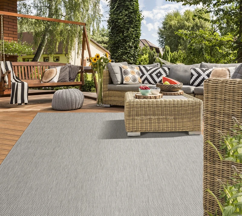Mia's Teppiche Lara In- & Outdoor Rug, Flat Fabric, 160 x 220 cm, Grey