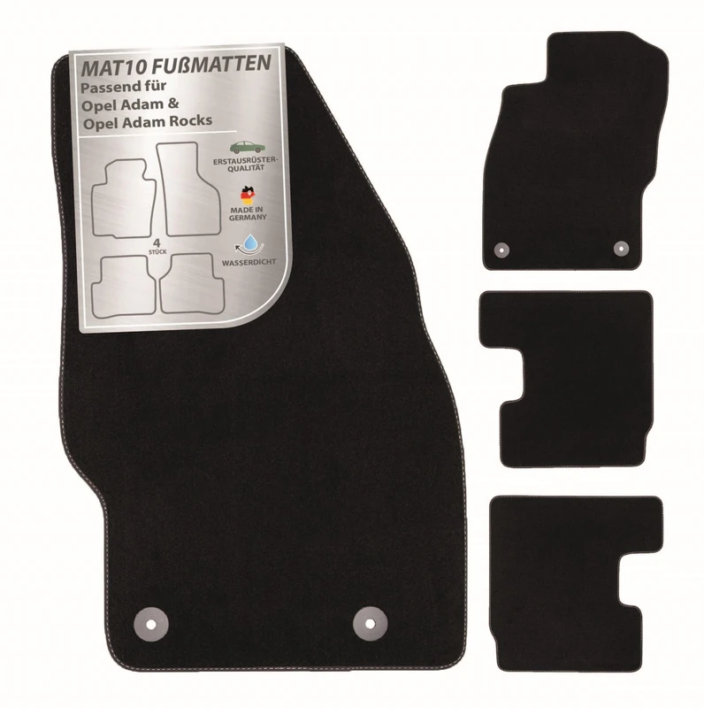 MAT10 Silver line: Opel Adam 2013-01 - 2019-05 / Adam Rocks 2014-09 - 2019-05 Car Floor Mats Car Mats Velour Premium Quality 4-Piece Black Fit