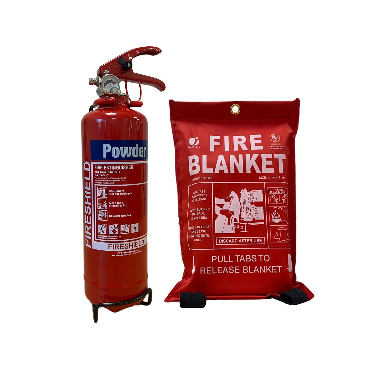 FireShield Home Safety Pack, 1kg Dry Powder Fire Extinguisher & 1m x 1m Soft Case Fire Blanket